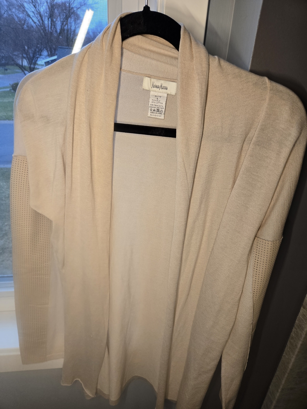 Neiman Marcus Cream Open-Front Knit Cardigan